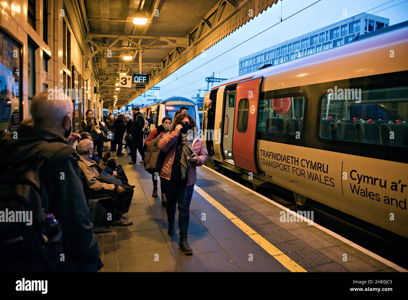 A busy platform at Cardiff Central Railway Station, Wales, UK Stock Photo
