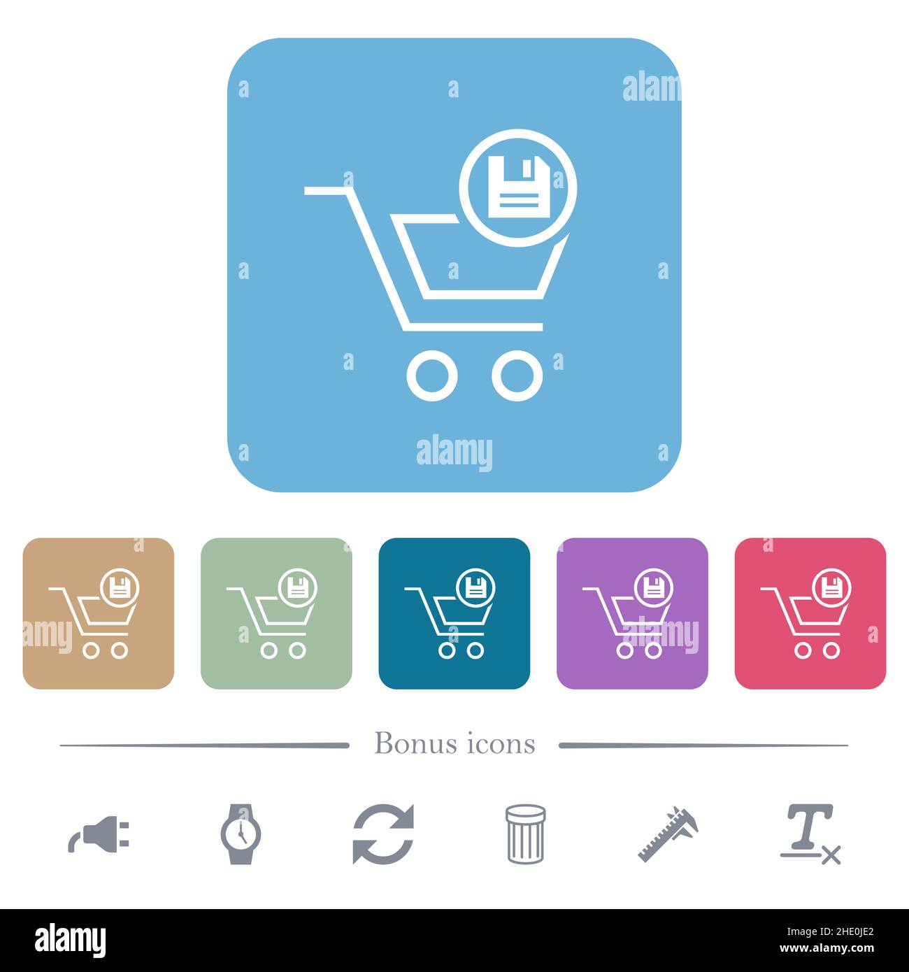 Cart save outline white flat icons on color rounded square backgrounds ...