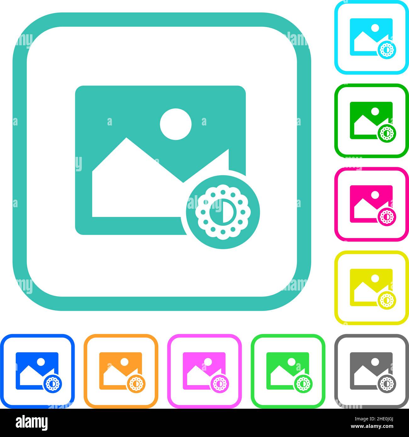 Image saturation vivid colored flat icons in curved borders on white ...