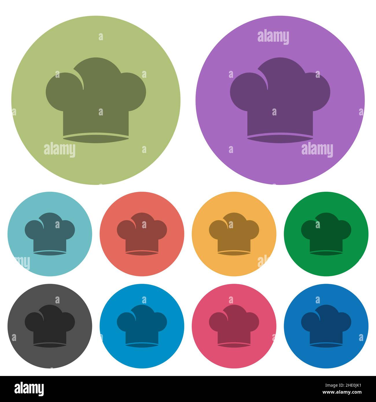Chef hat solid darker flat icons on color round background Stock Vector