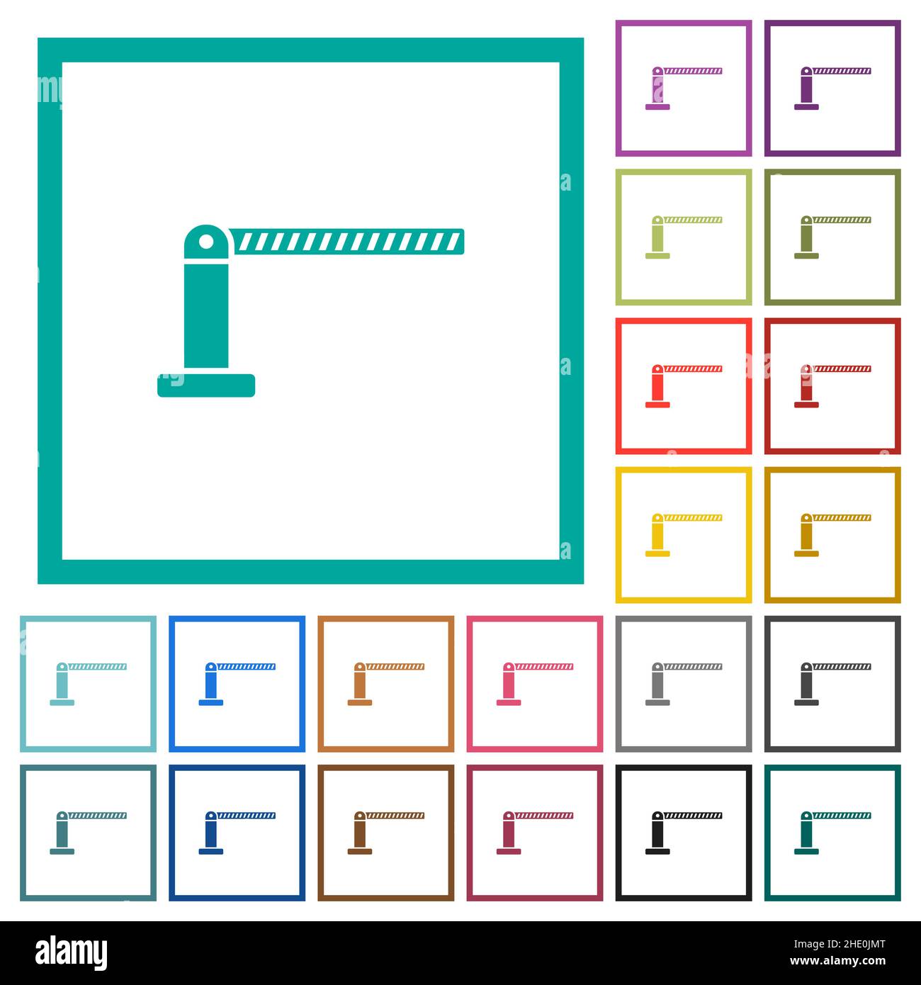 Closed barrier flat color icons with quadrant frames on white background Stock Vector