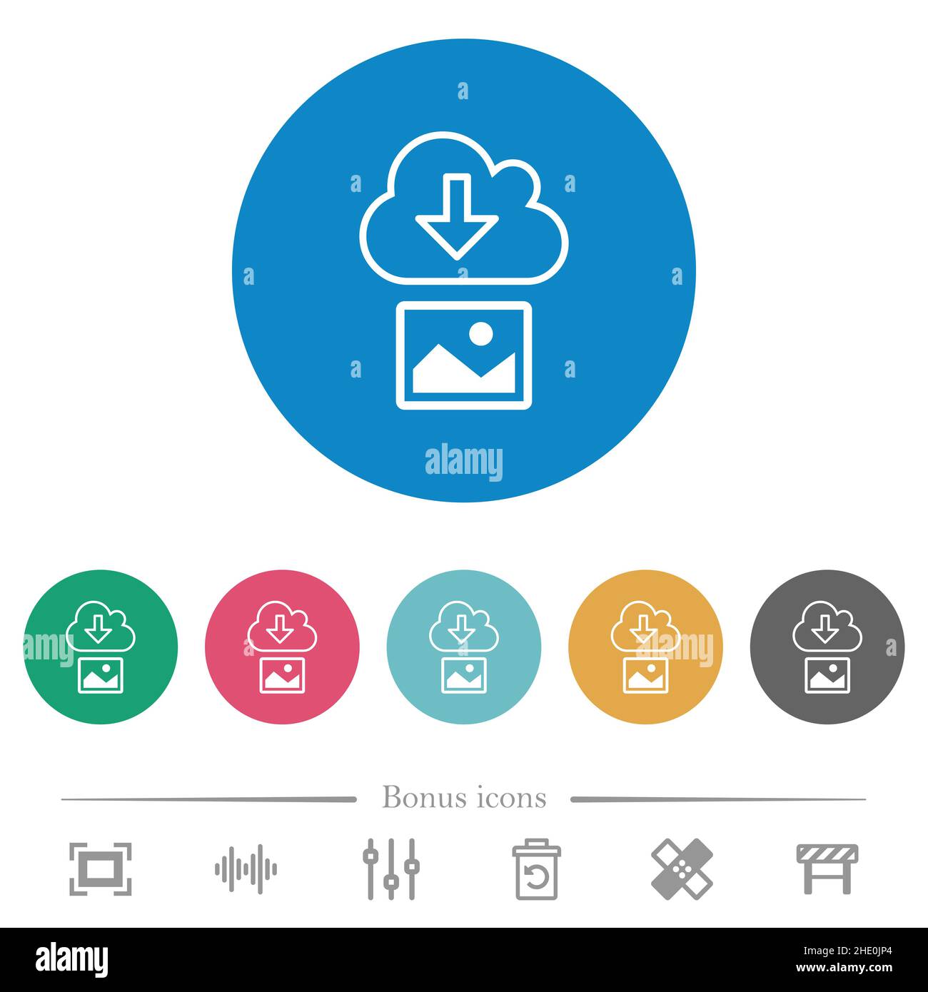 Download image from cloud outline flat white icons on round color ...