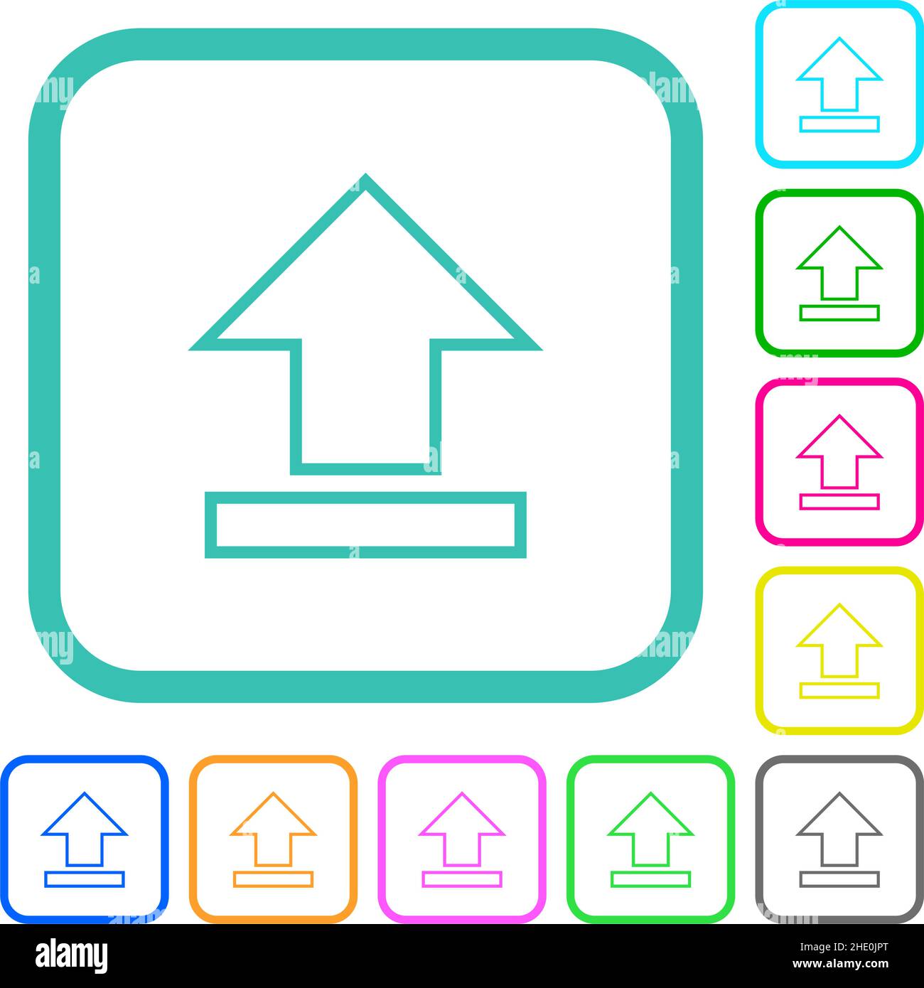 Upload outline vivid colored flat icons in curved borders on white ...
