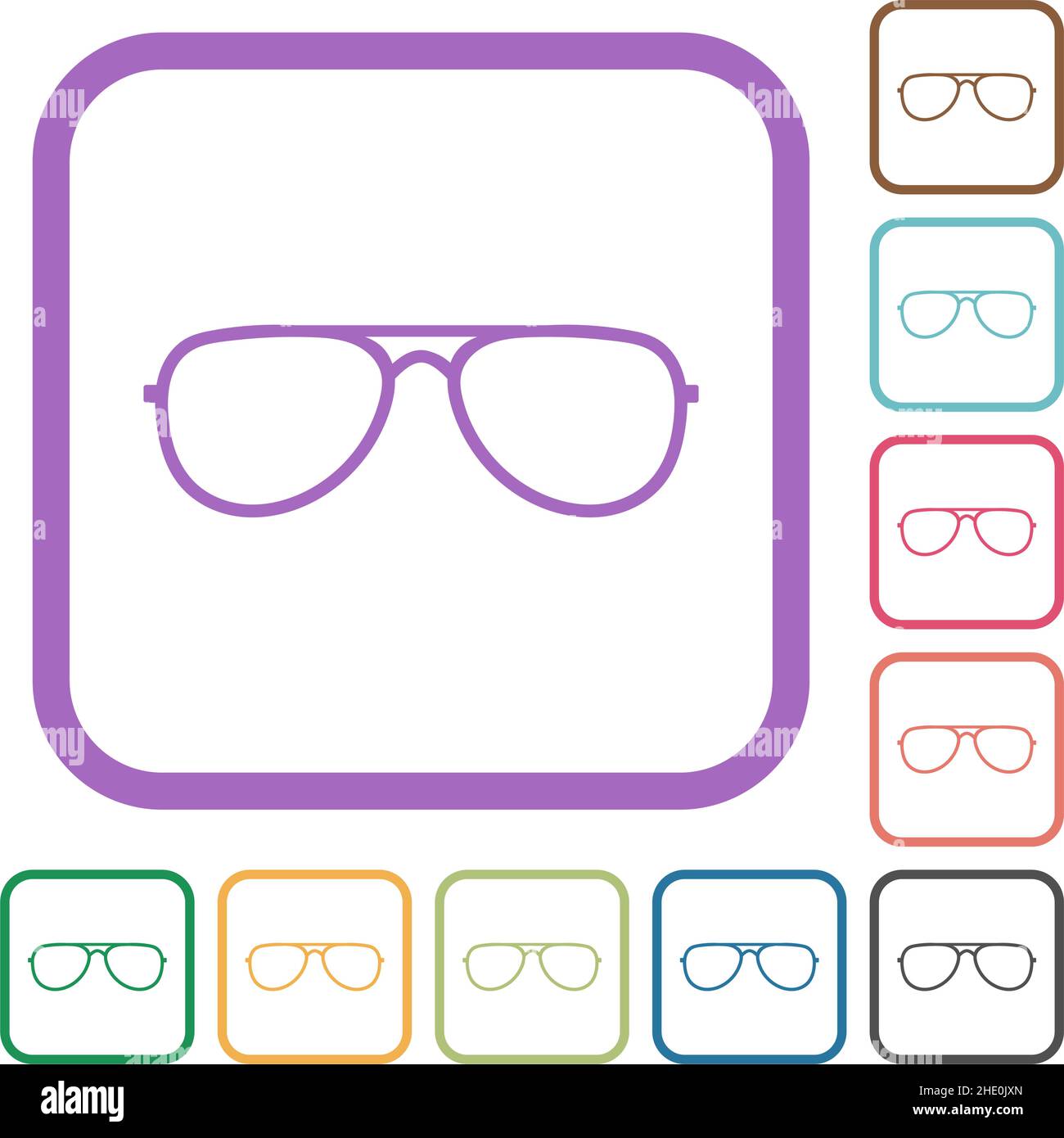 Glasses simple icons in color rounded square frames on white background Stock Vector