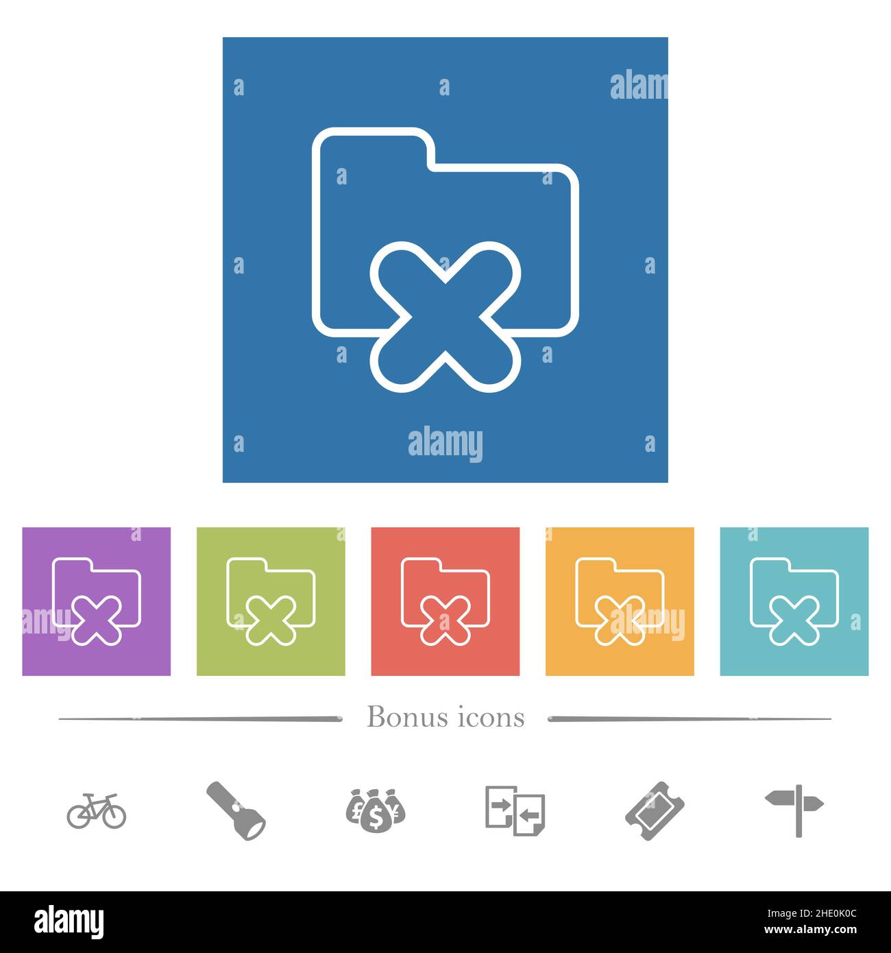 Cancel folder outline flat white icons in square backgrounds. 6 bonus ...
