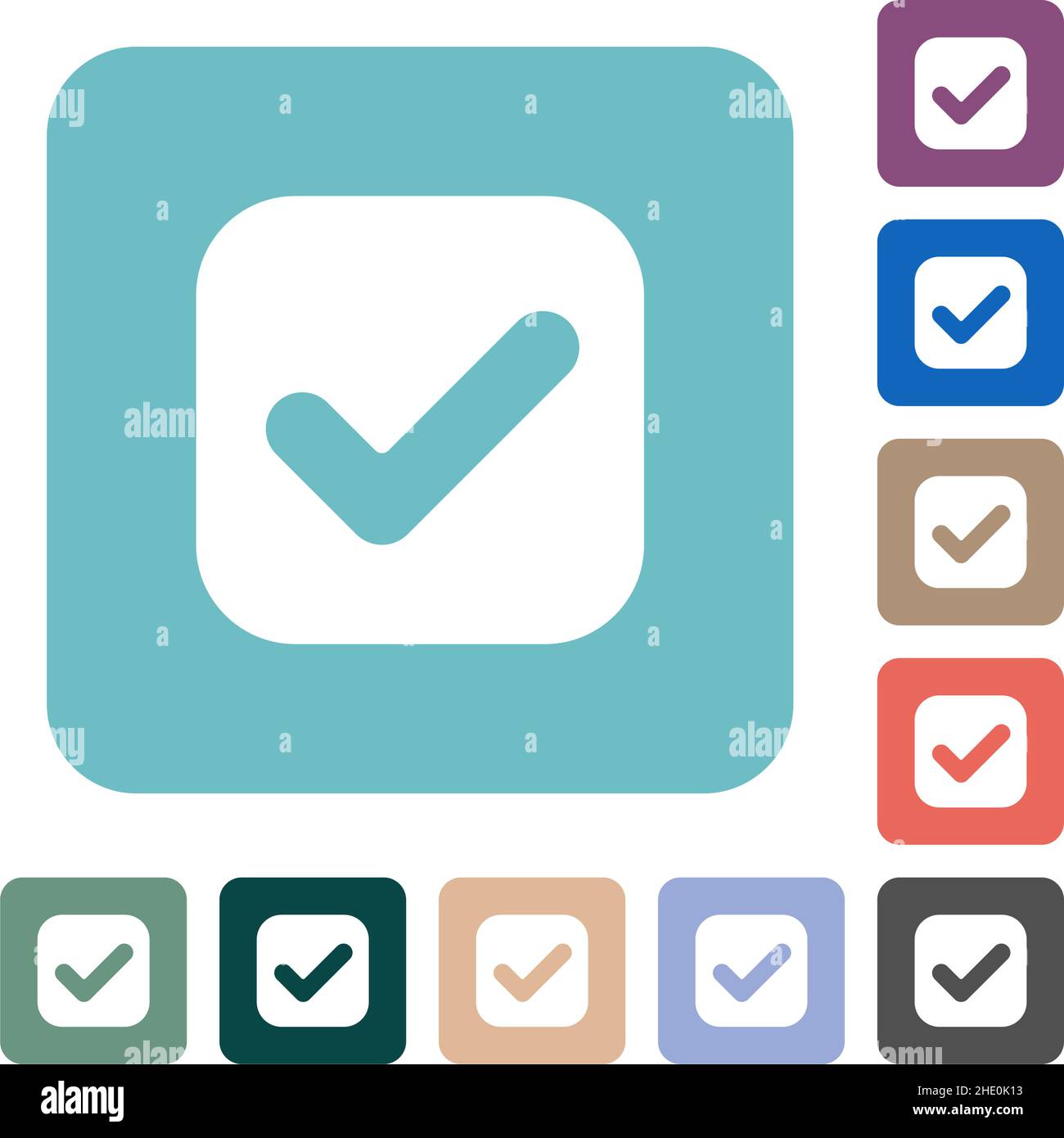 Checkbox solid white flat icons on color rounded square backgrounds Stock Vector