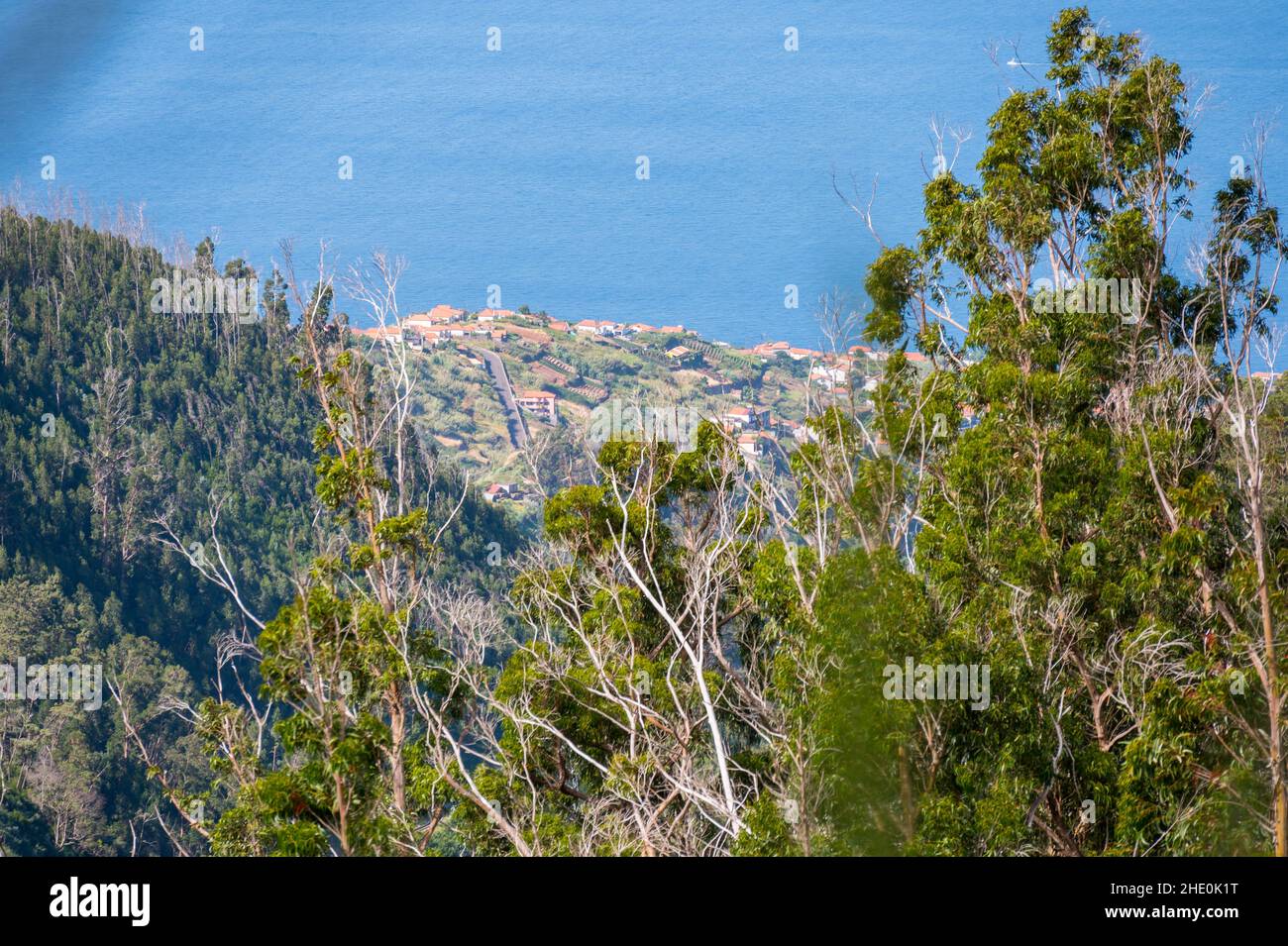 Spectacular panoramic view of Funchal, capitol of Madeira from mountain top. Stock Photo