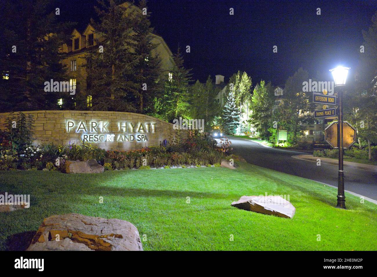 The luxury Park Hyatt Beaver Creek resort during twilight, Beaver Creek
