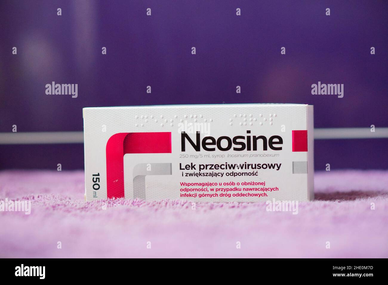 Polish Neosine syrup medicine against cold and flu in a box Stock Photo