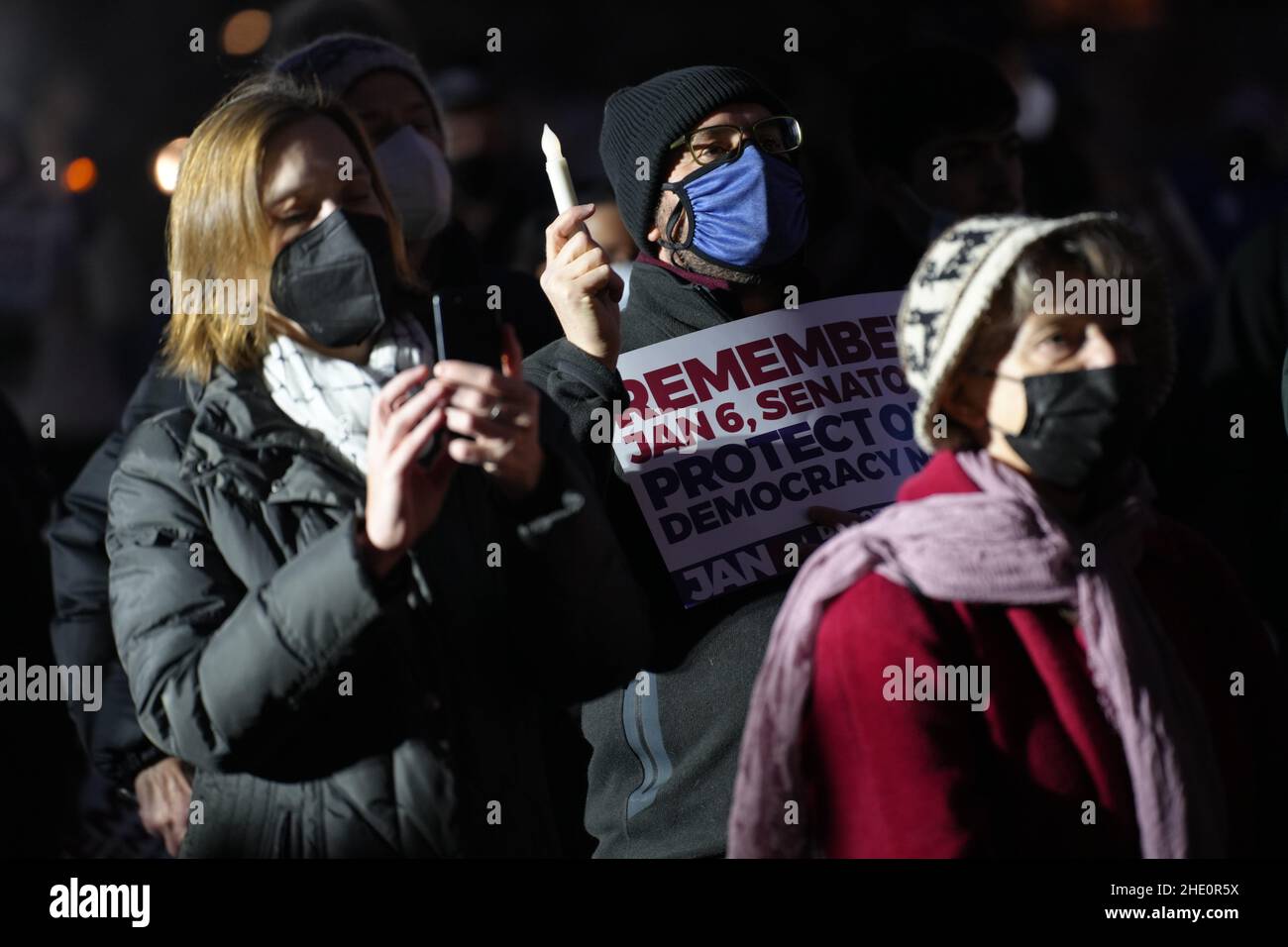 January 6, 2022, Washington, District of Columbia, United States: The January 6, 2022, Vigil for Democracy and voter registration event near the U.S. Capitol commemorating the insurrection of January 6, 2021. (Credit Image: © Gregg Brekke/ZUMA Press Wire) Stock Photo
