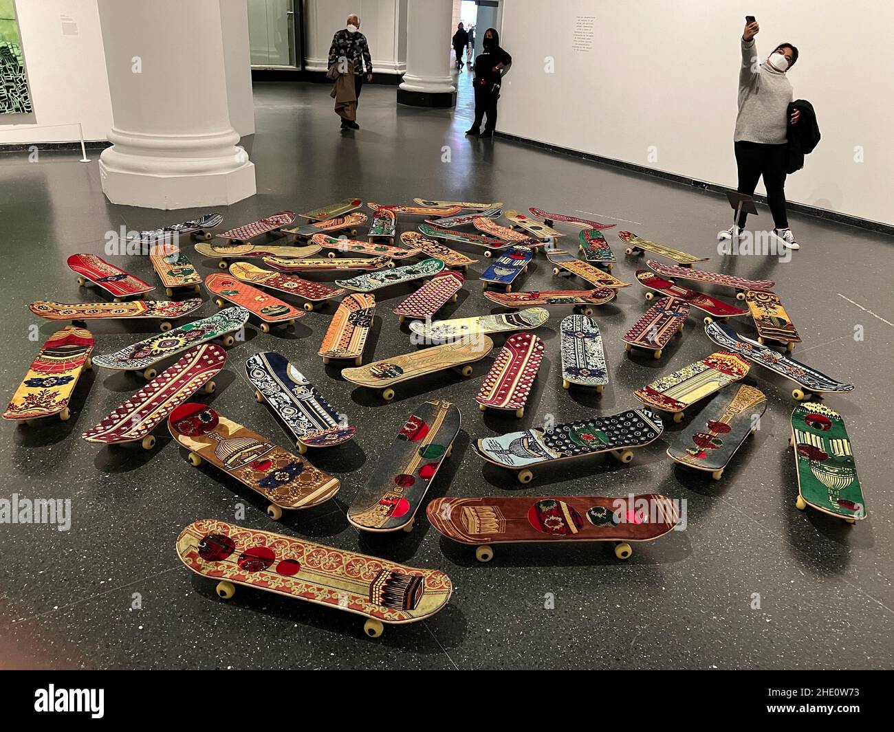 Maximum Sensation, 2010 by mounir fatmi; plywood, skateboards, textile. (Artist reflecting on cultural identity and porous boundaries), Brooklyn Museum. Stock Photo
