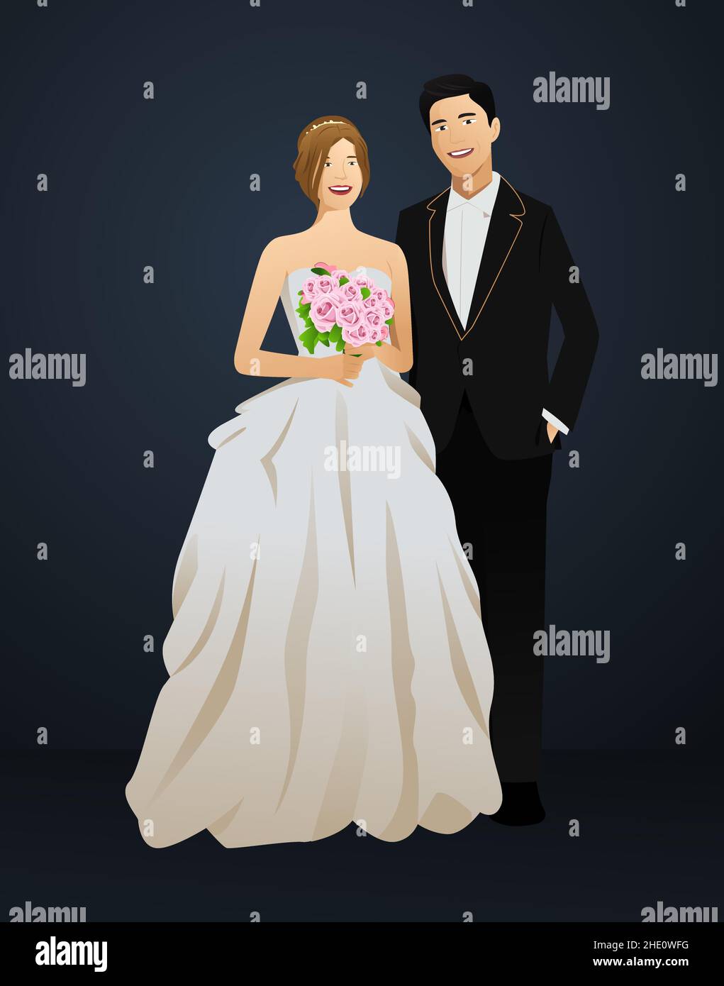 A vector illustration of a wedding couple Stock Vector