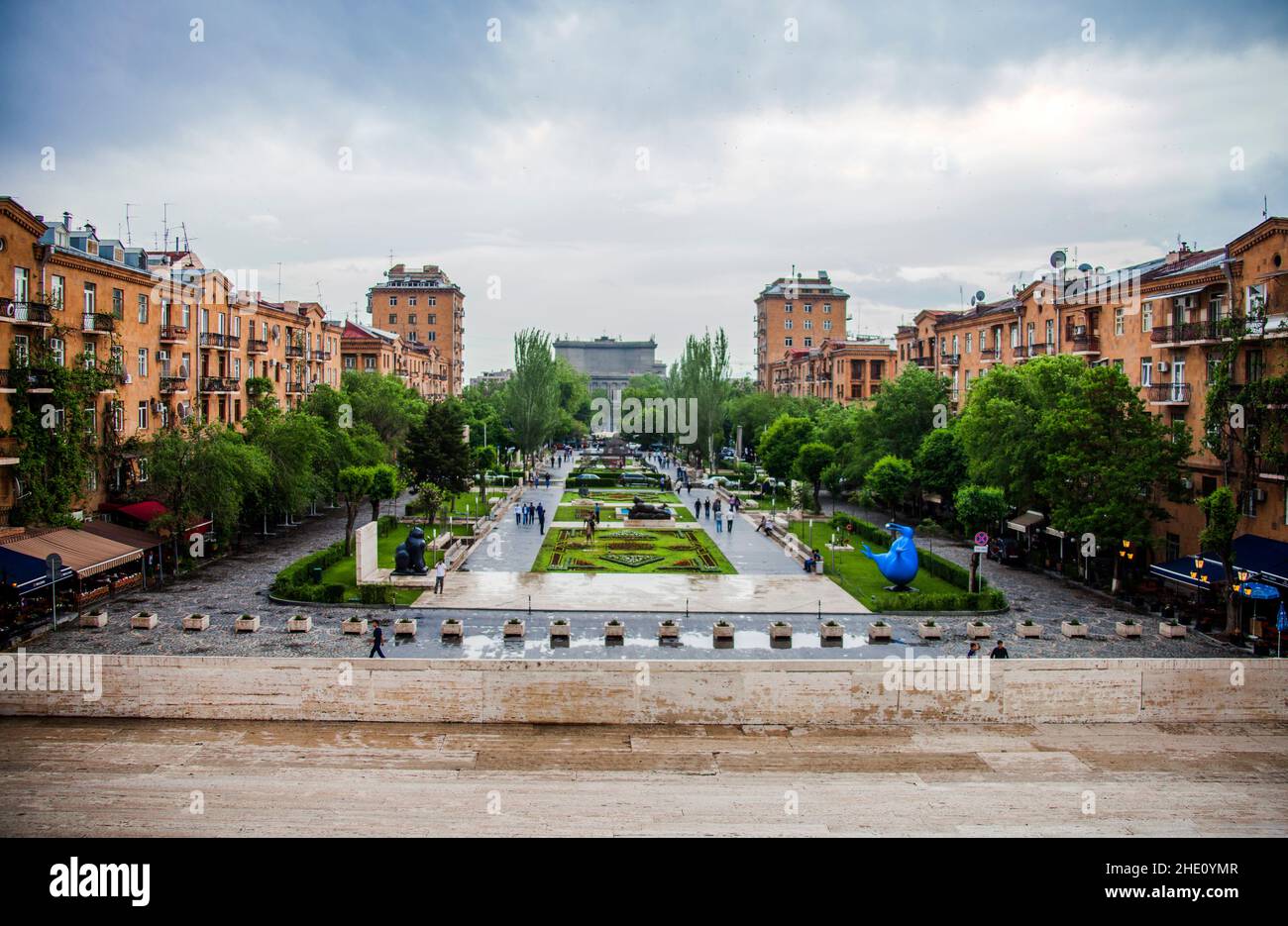 View of Cafesjian Center for the Arts against cloudy sky, Cascade complex, Yerevan, Armenia. Stock Photo