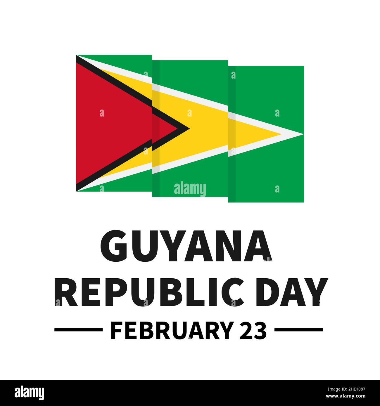 Guyana Republic Day typography poster with flag. National holiday celebrated on February 23. Vector template for banner, greeting card, flyer, etc. Stock Vector