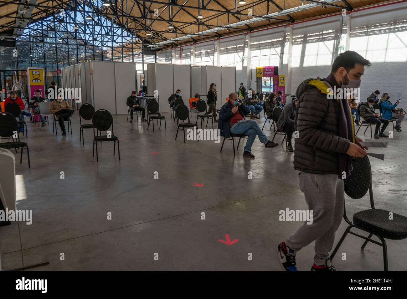 People waiting in a vaccination center in Buenos Aires to be inoculated Stock Photo