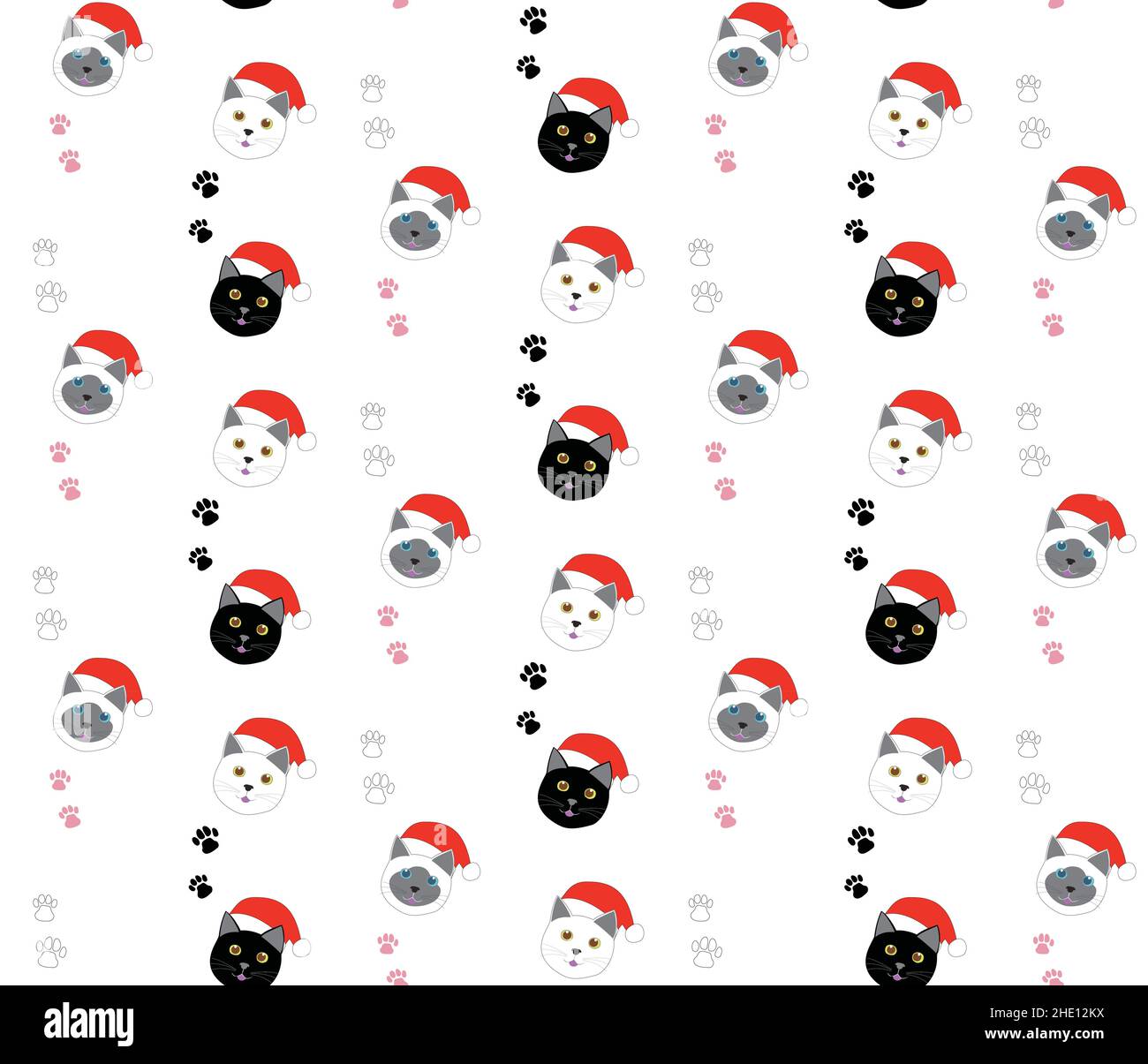 seamless pattern of cats with christmas red hat. vector illustration ...