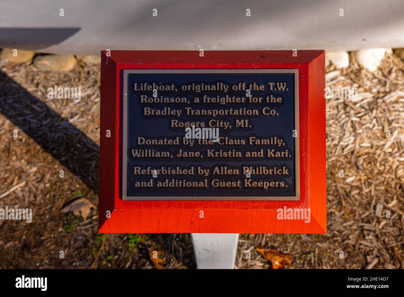 Rogers City, Michigan, USA October 23, 2021 plaque tells the history