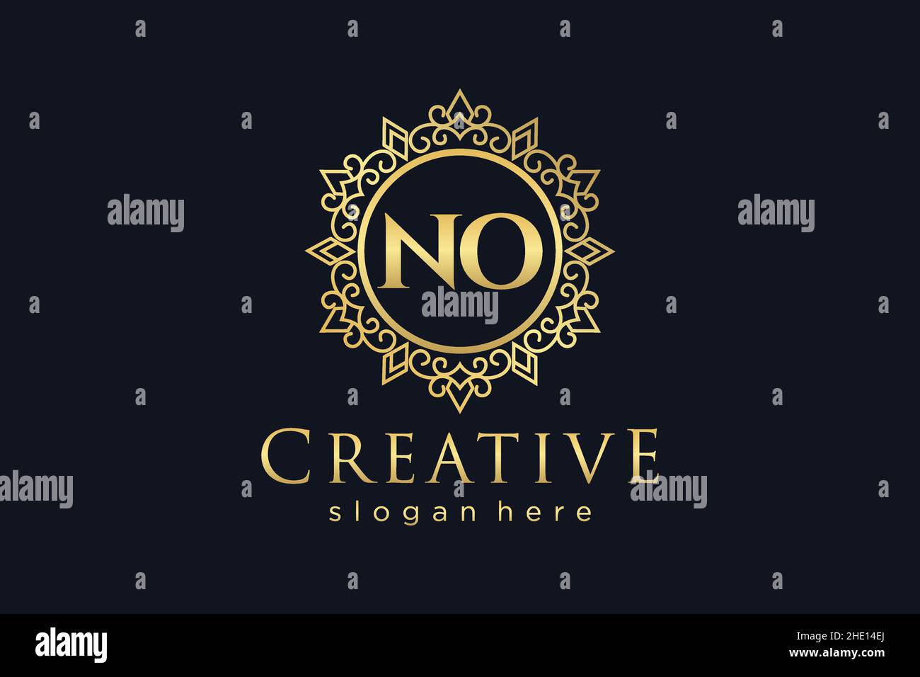 NO Initial Letter Luxury calligraphic feminine floral hand drawn heraldic monogram antique vintage style luxury logo design Premium Stock Vector