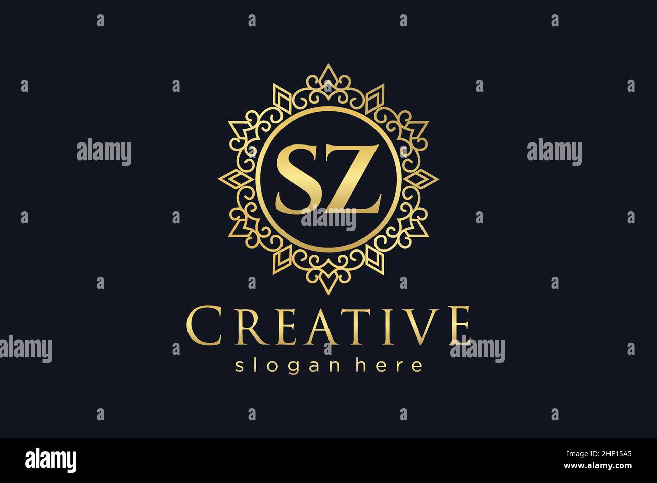 SZ Initial Letter Luxury calligraphic feminine floral hand drawn heraldic monogram antique vintage style luxury logo design Premium Stock Vector