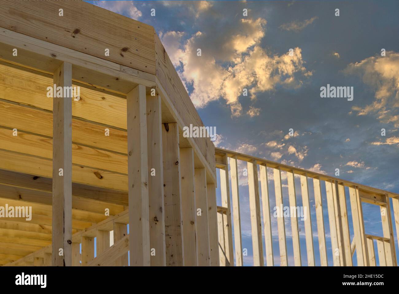 Framing of a new wooden house under construction Stock Photo