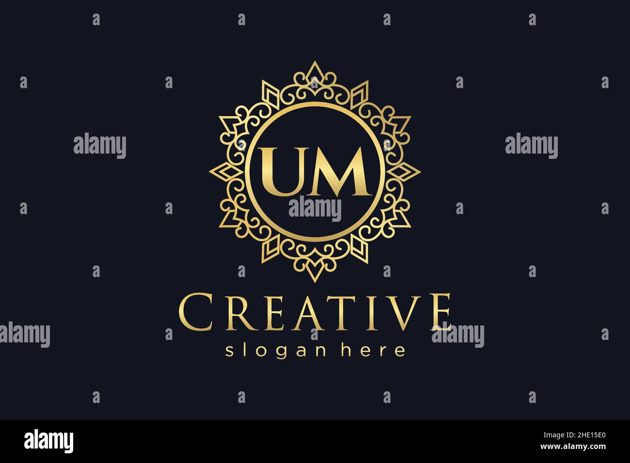 UM Initial Letter Luxury calligraphic feminine floral hand drawn heraldic monogram antique vintage style luxury logo design Premium Stock Vector