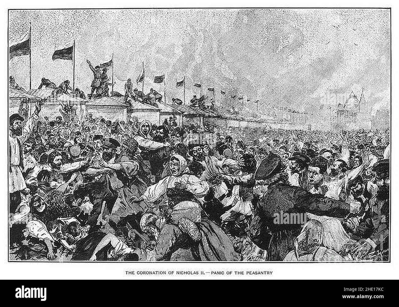 The Khodynka Tragedy - a stampede among the crowd on the Khodynka field during Tsar Nicholas II's coronation killed around 1300 and left many more injured Stock Photo