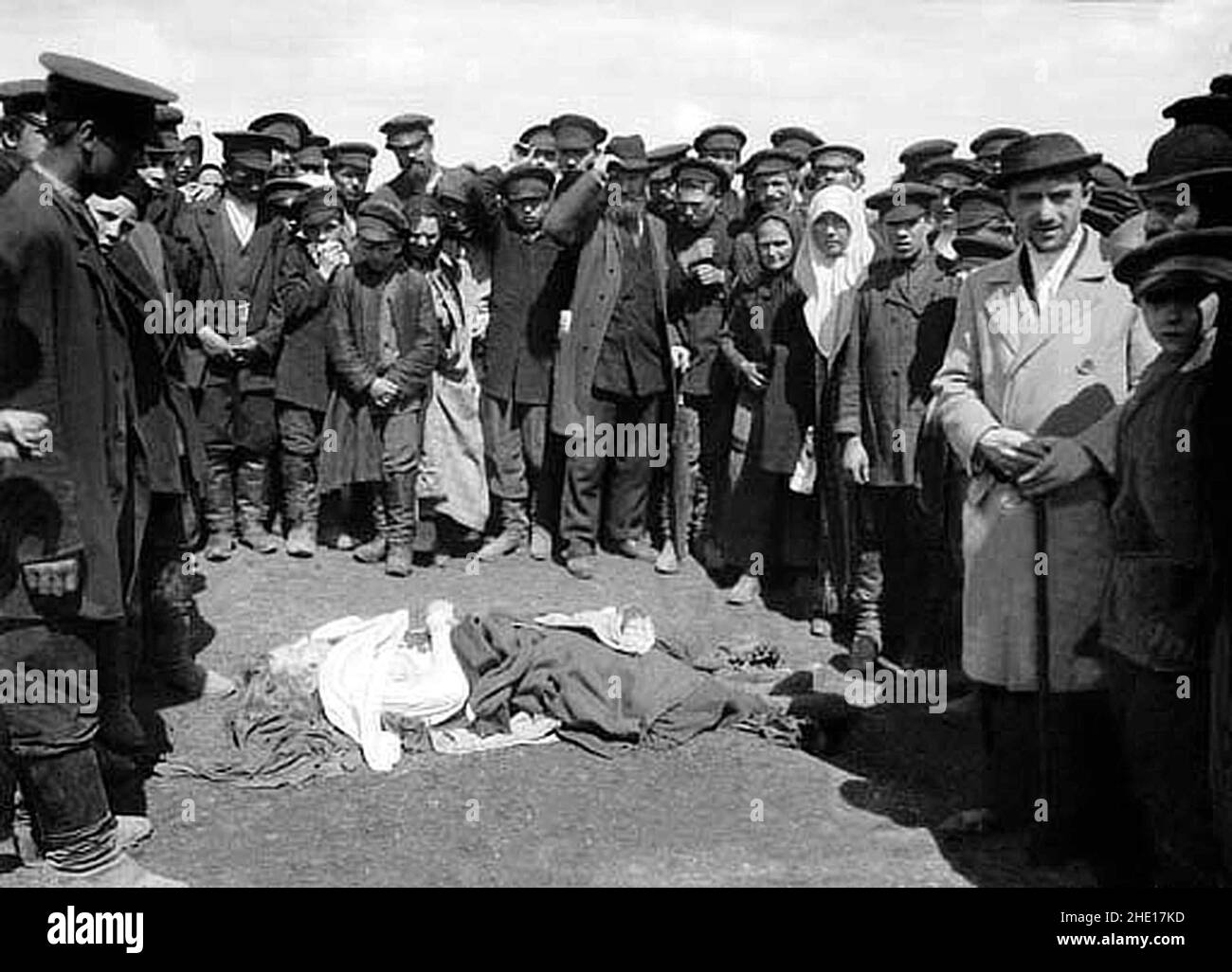 Crushed bodies on the ground after the Khodynka Tragedy - a stampede among the crowd on the Khodynka field during Tsar Nicholas II's coronation killed around 1300 and left many more injured. Stock Photo