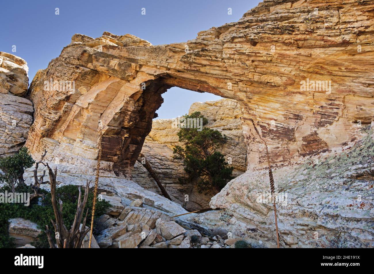 sandstone arch on Bridge Mountain in Red Rocks National Conservation Area Stock Photo