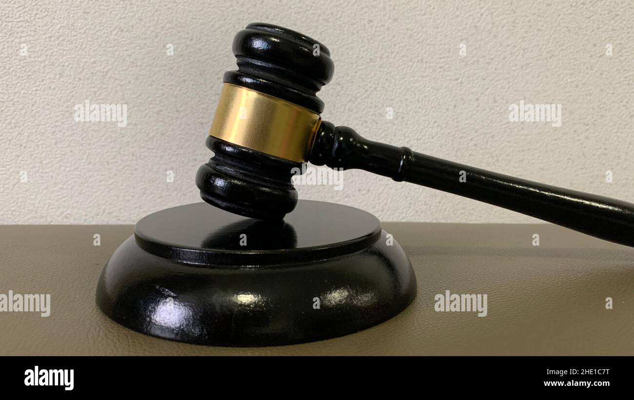 Close up of judge gavel, legality concept. Stock Photo