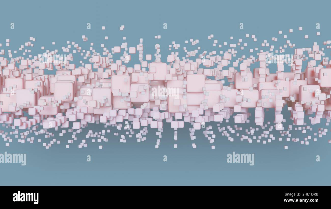 Abstract background with lots of pink 3d cubes of different sizes on a ...