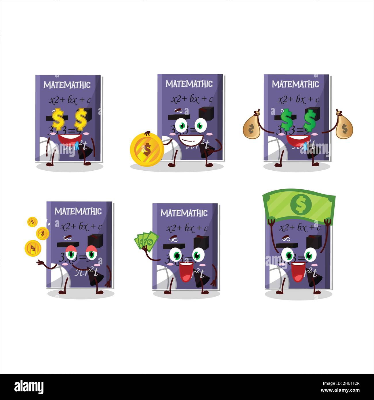 Matemathic book cartoon character with cute emoticon bring money ...