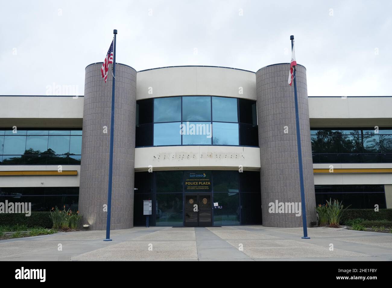 The San Diego Police Department Plaza at 4020 Murphy Canyon Road, Tuesday, Dec. 28, 2021, in San Diego. The city-owned facility, formerly known as Chargers Park, was the headuarters of the San Diego Chargers before the team's relocation to Los Angeles for the start of the 2017 NFL season. Stock Photo