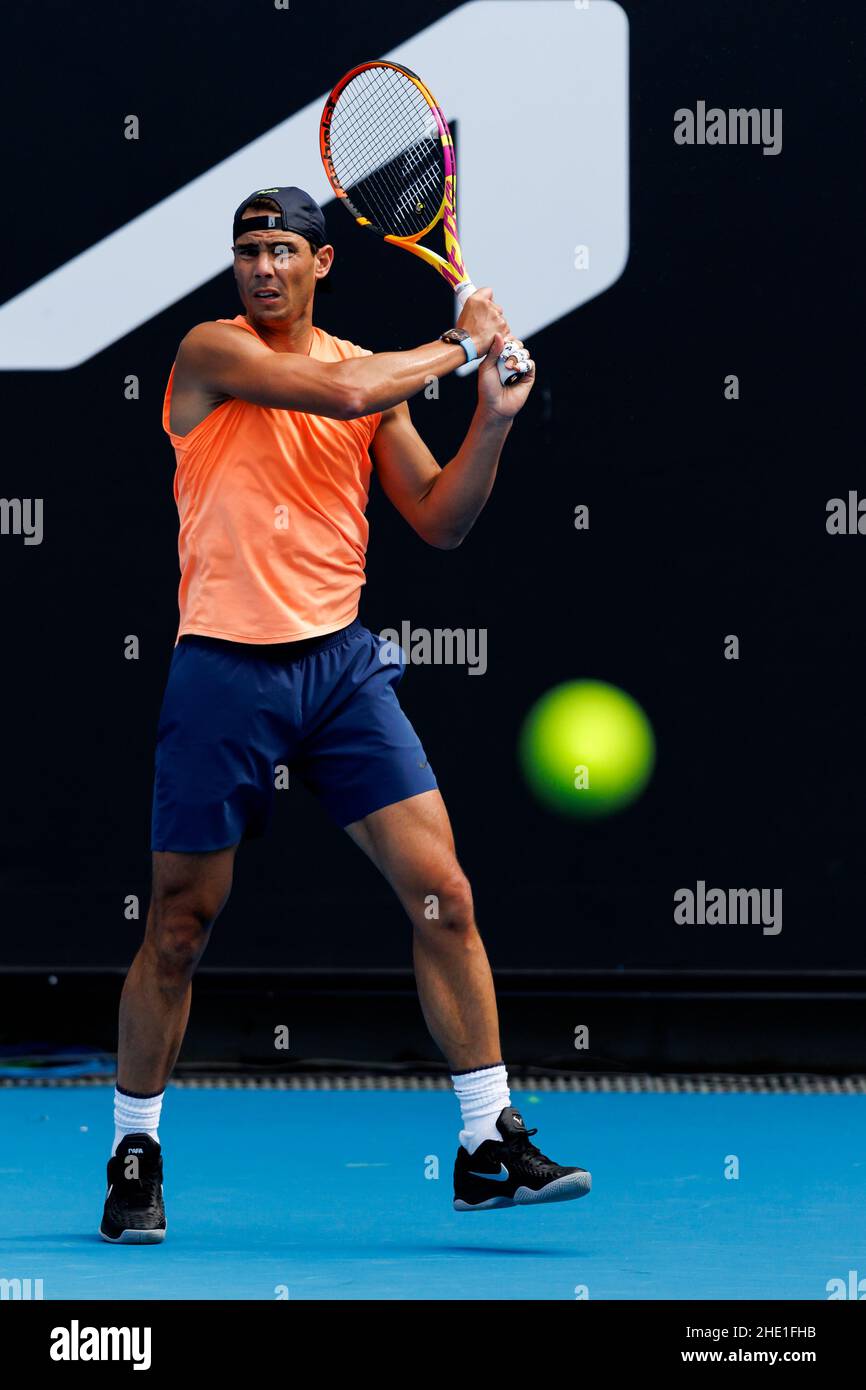 RAFAEL NADAL (ESP) practicing on Court 3 at the 2022 Australian Open on  Saturday January 2022, Melbourne Park Stock Photo - Alamy