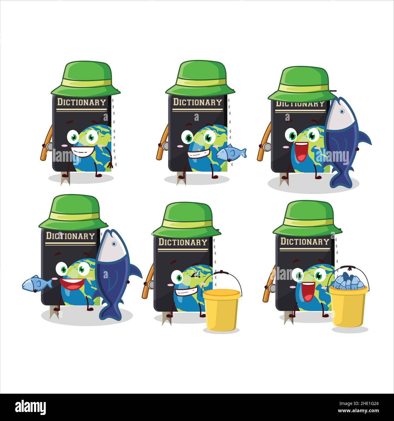 A fisherman dictionary book cartoon picture catch a big fish. Vector