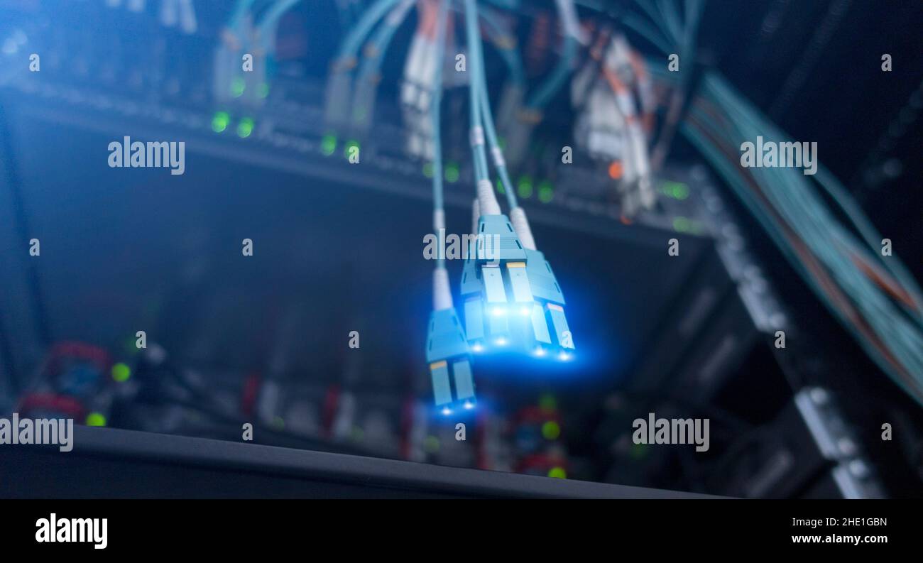 Close up fiber optic in server room network cables Stock Photo - Alamy