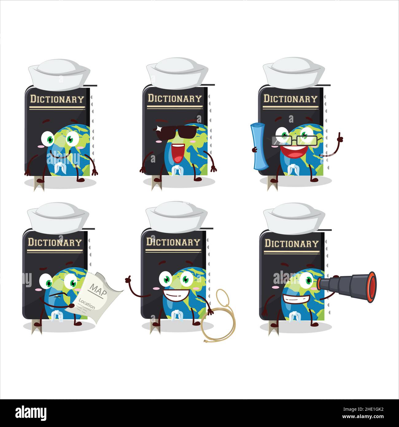 A character image design of dictionary book as a ship captain with