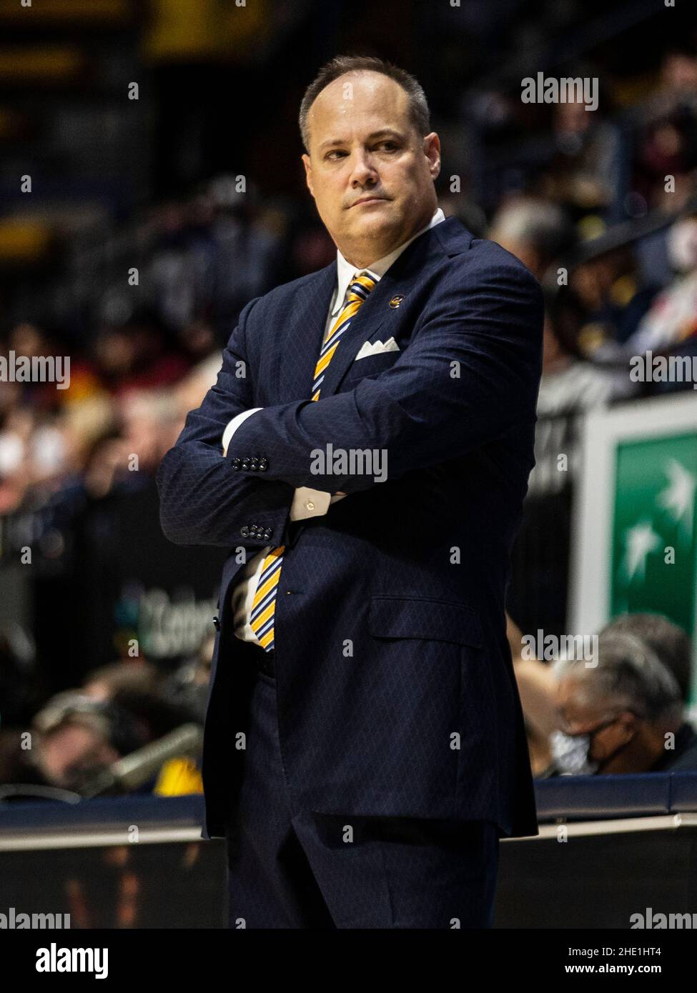 Hass Pavilion. 06th Jan, 2022. CA U.S.A. California head coach Mark Fox on the court during the NCAA MenÕs Basketball game between USC Trojans and the California Golden Bears. USC won 77-63 at Hass Pavilion. Thurman James/CSM/Alamy Live News Stock Photo