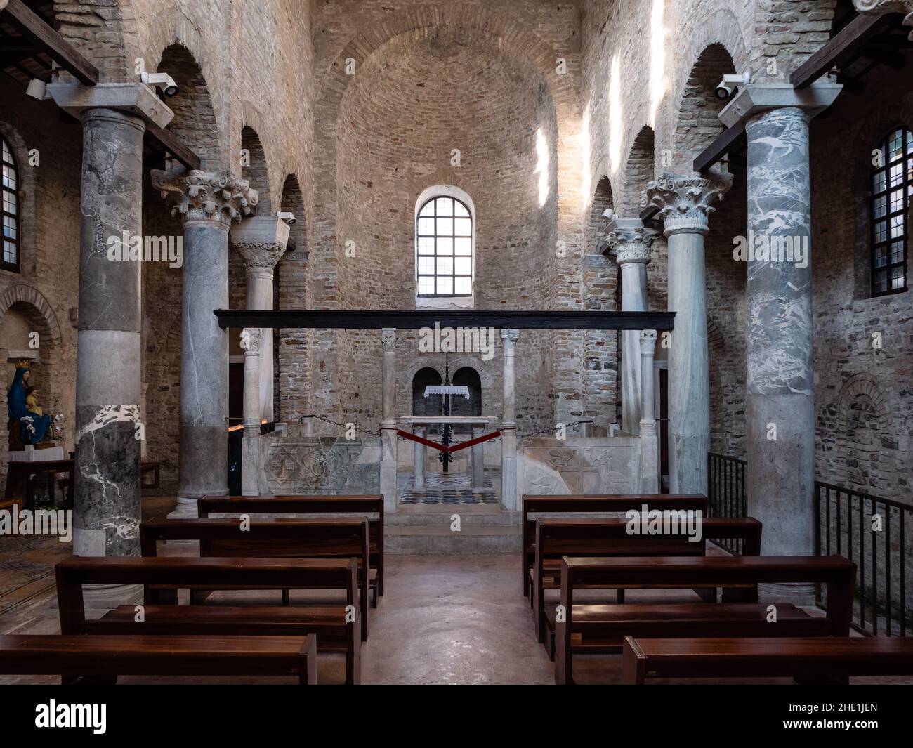 Basilica of Santa Maria delle Grazie Christian Church Interior Nave in Grado, Italy Stock Photo