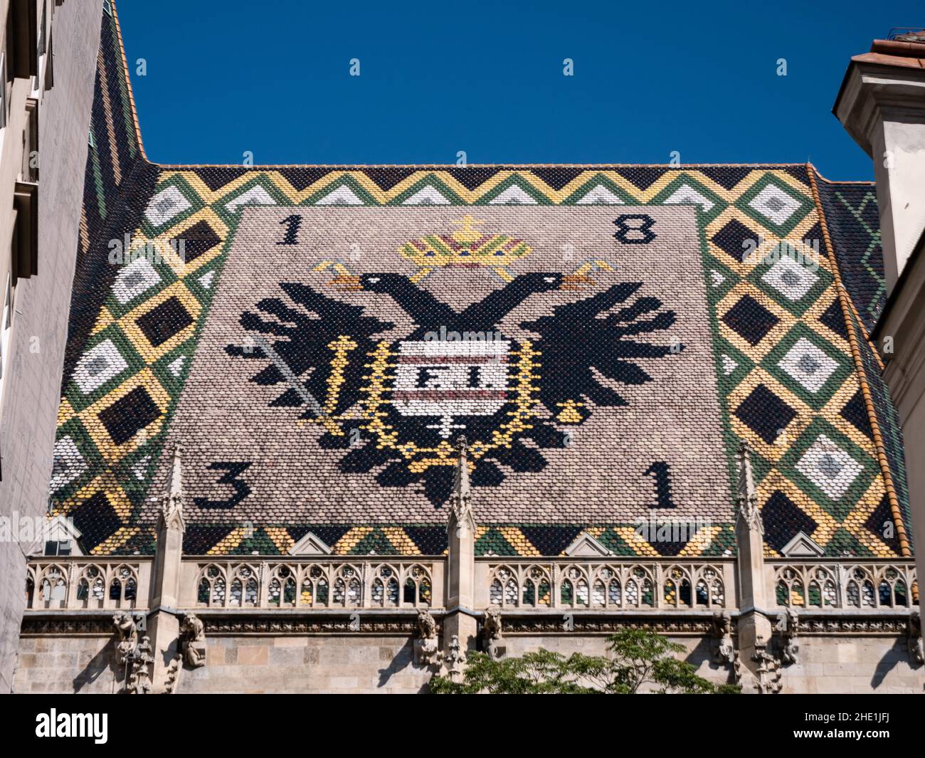 Saint Stephens Cathedral Roof with Royal and Imperial Doulbe Eagle in Vienna, Austria Stock Photo
