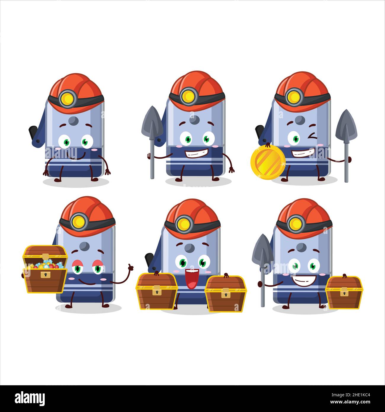 miners blue pencil sharpener table cute mascot character wearing helmet. Vector illustration Stock Vector