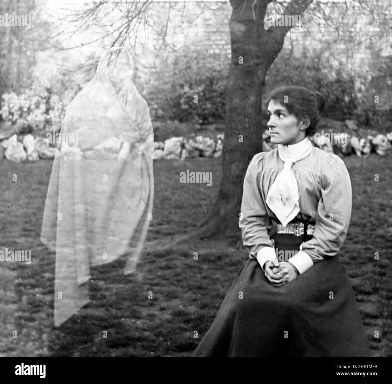 A double-exposure photograph creating a ghost illusion, Victorian period Stock Photo