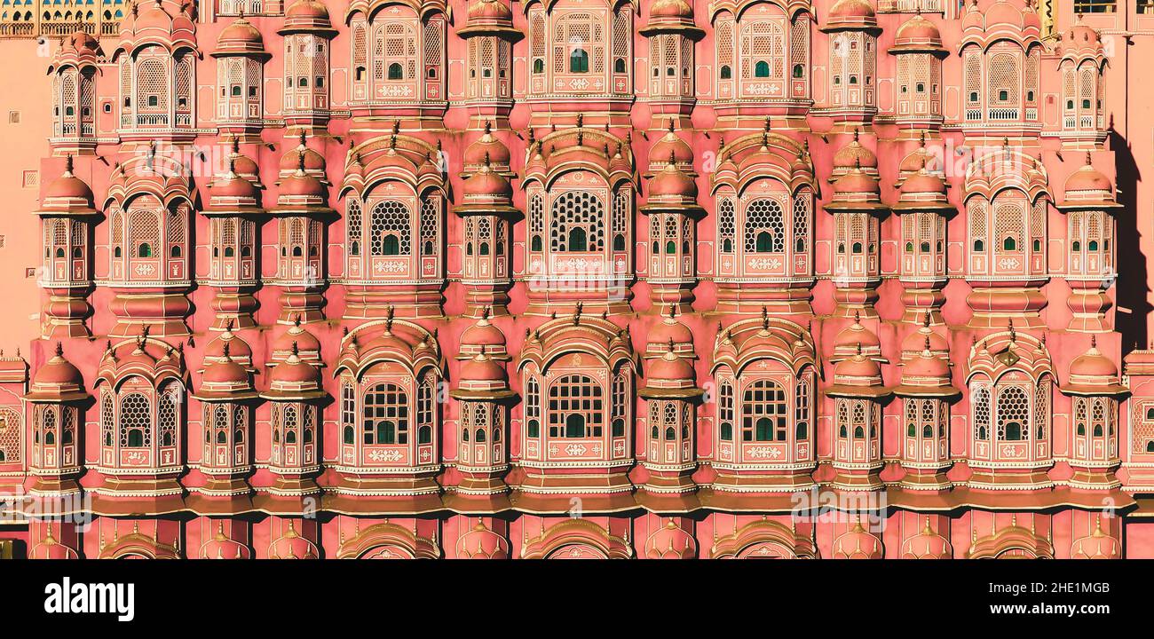 View of Hawa Mahal (Wind Palace) in Jaipur, India. Hawa Mahal is one of the prominent tourist attractions in Jaipur Stock Photo
