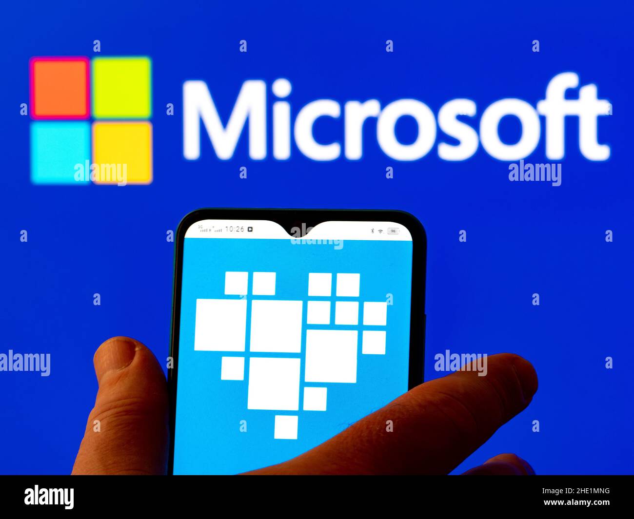 In this photo illustration Microsoft Band logo seen displayed on a ...