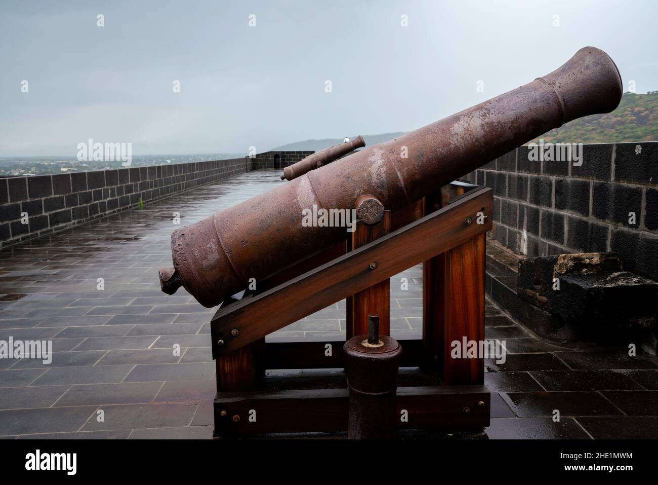 Old cannons at Fort Adelaide in the capital city of Mauritius, Port Louis Stock Photo