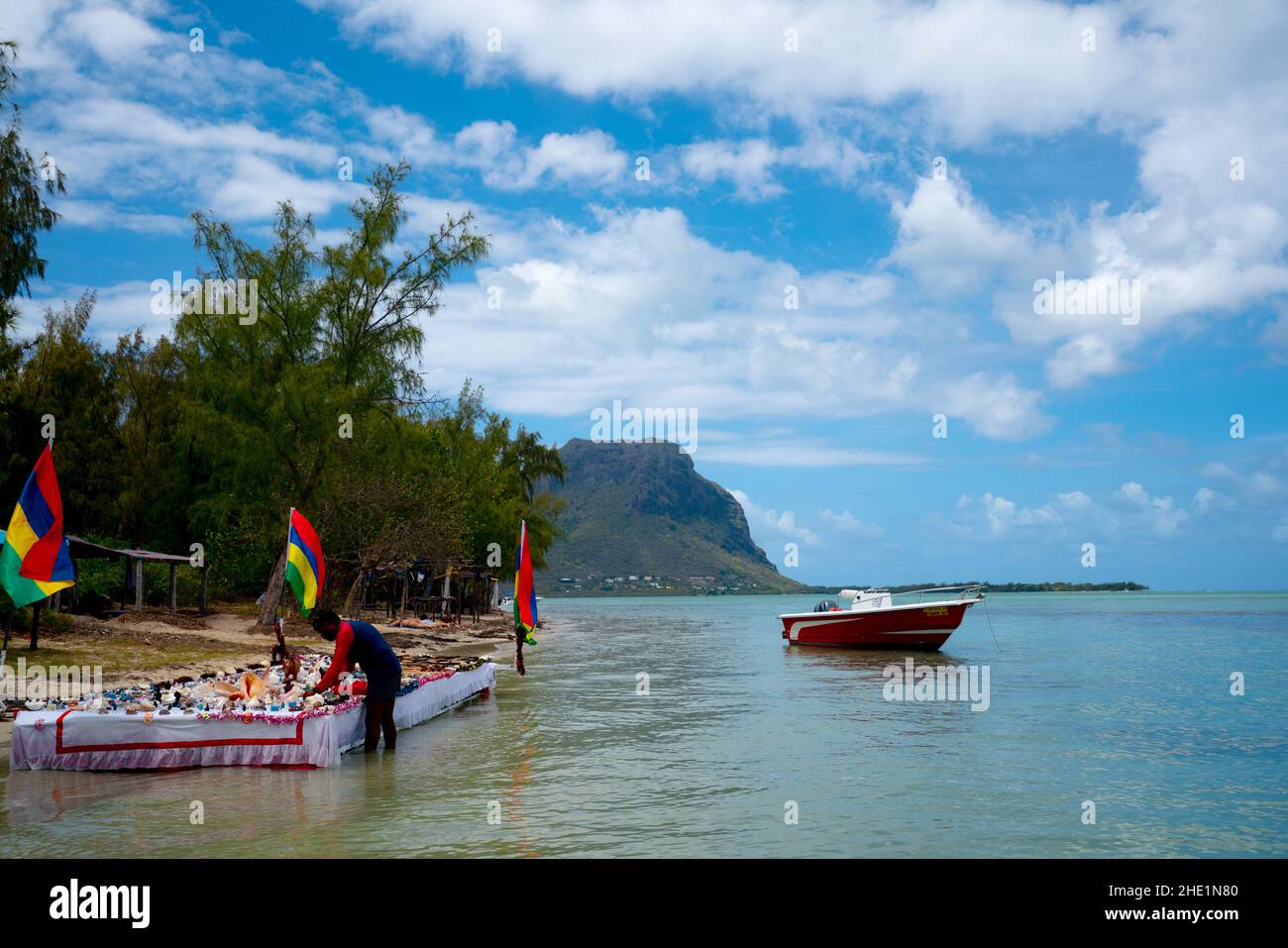 Tourism at Ile aux Bénitiers island near Le Morne Brabant, Mauritius Stock Photo
