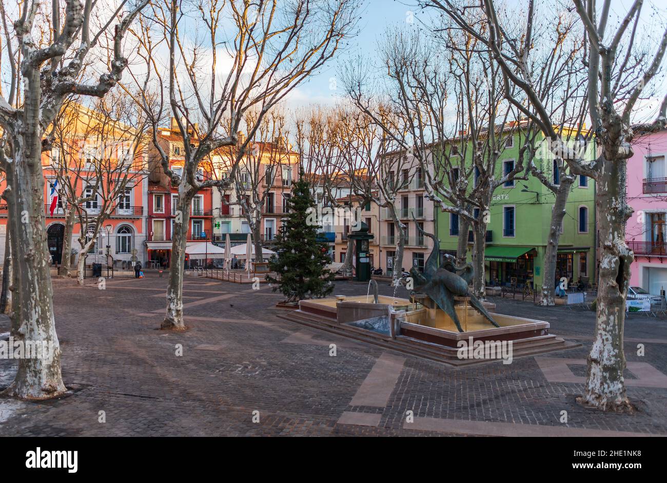 Léon Blum square, a winter morning, in Sète, in Herault, in Occitanie, France Stock Photo