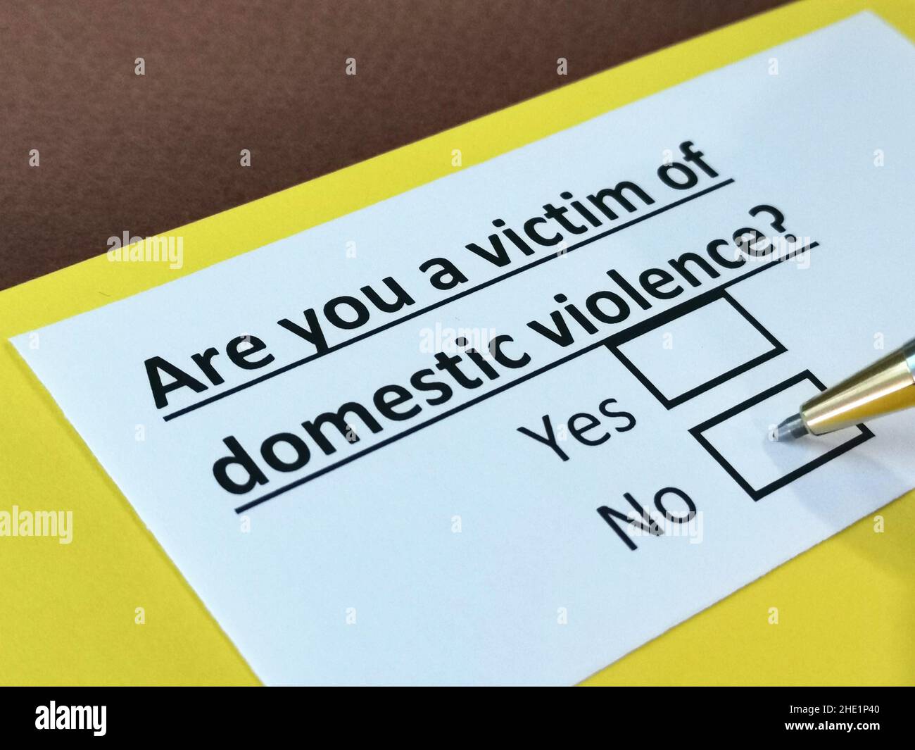 One person is answering question about domestic violence Stock Photo