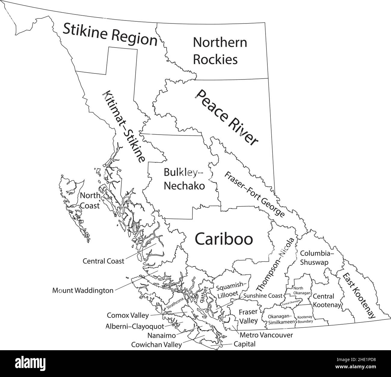White flat vector administrative map of Canadian province of BRITISH