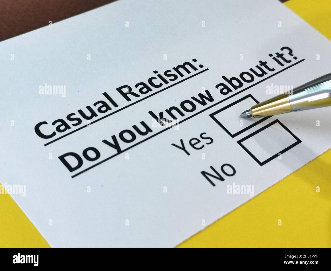 One person is answering question about casual racism Stock Photo - Alamy