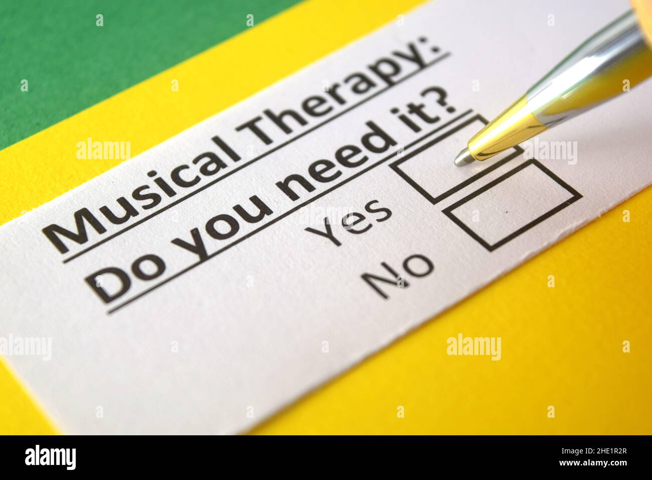 One person is answering question about musical therapy. Stock Photo